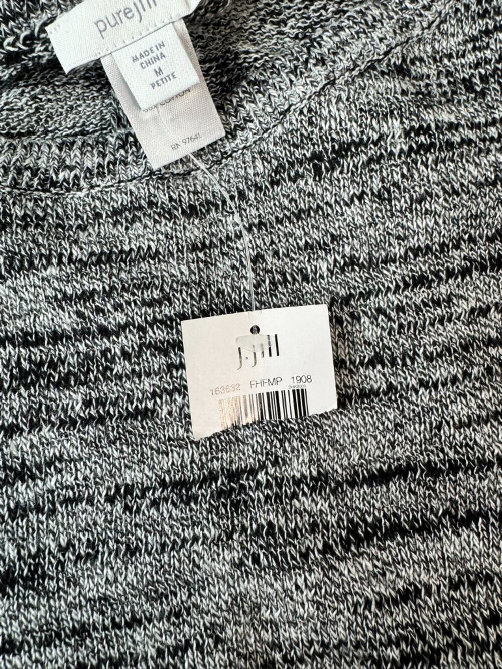 J. Jill Pure Jill NWT Grey Linen Cotton Black White Cap Sleeve Sweater I11 - Picture 3 of 6
